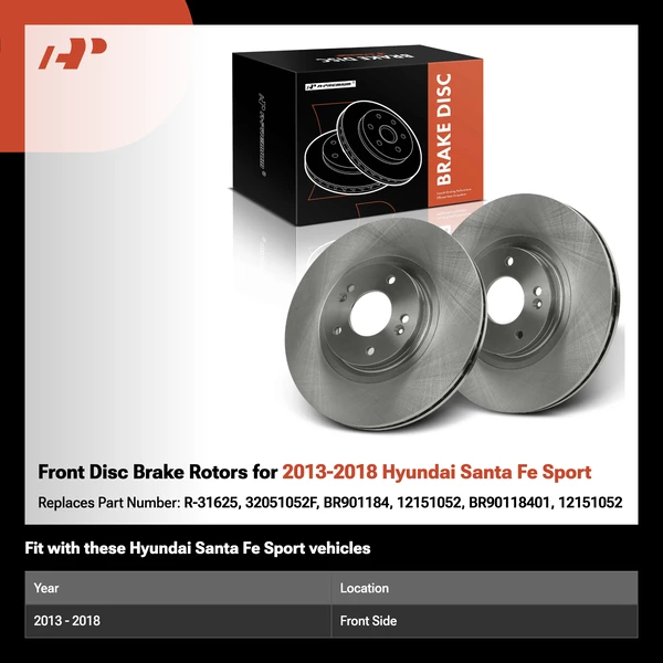 Front Disc Brake Rotors for 2013-2018 Hyundai Santa Fe Sport
