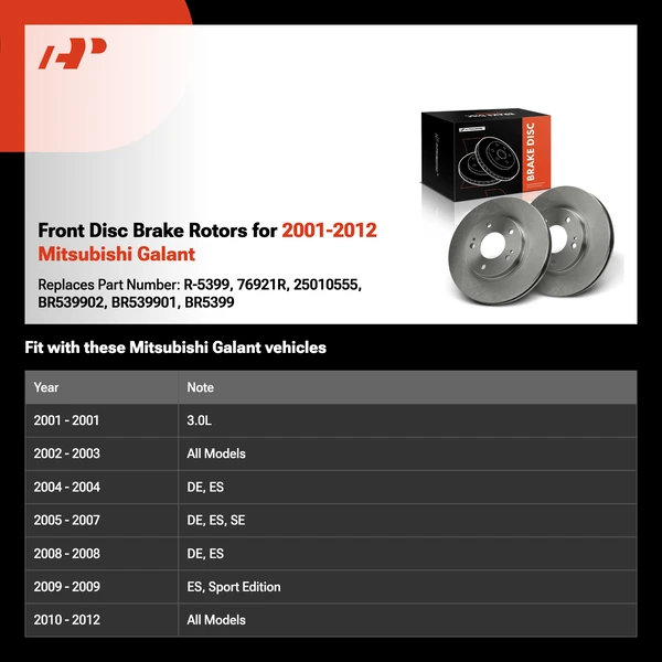 Front Disc Brake Rotors for 2001-2012 Mitsubishi Galant