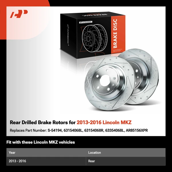 Rear Drilled Brake Rotors for 2013-2016 Lincoln MKZ