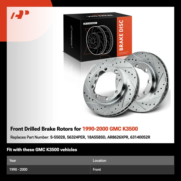 Front Drilled Brake Rotors for 1990-2000 GMC K3500
