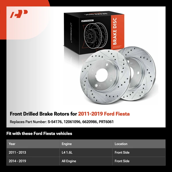 Front Drilled Brake Rotors for 2011-2019 Ford Fiesta