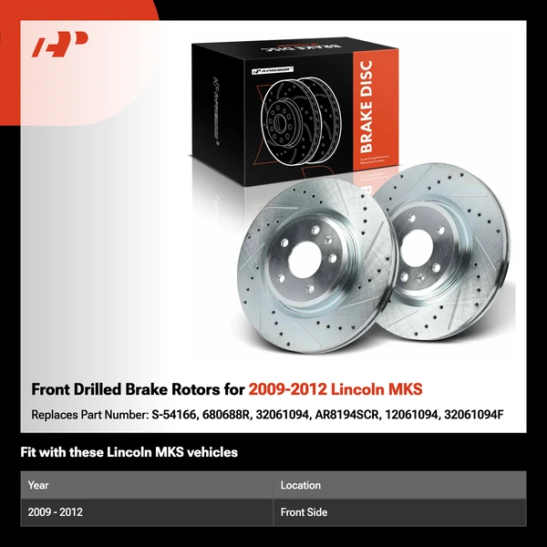 Front Drilled Brake Rotors for 2009-2012 Lincoln MKS