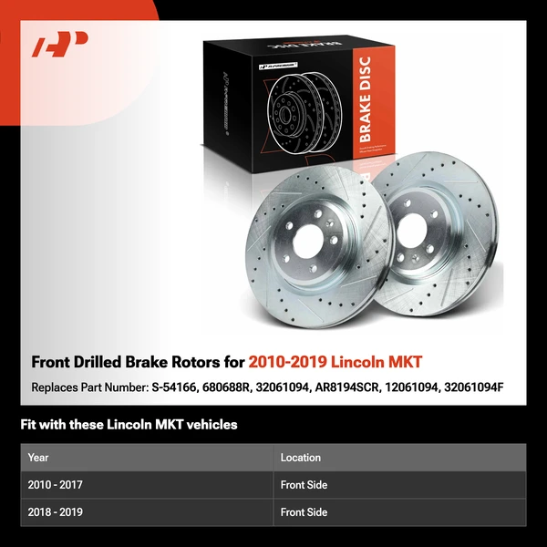 Front Drilled Brake Rotors for 2010-2019 Lincoln MKT