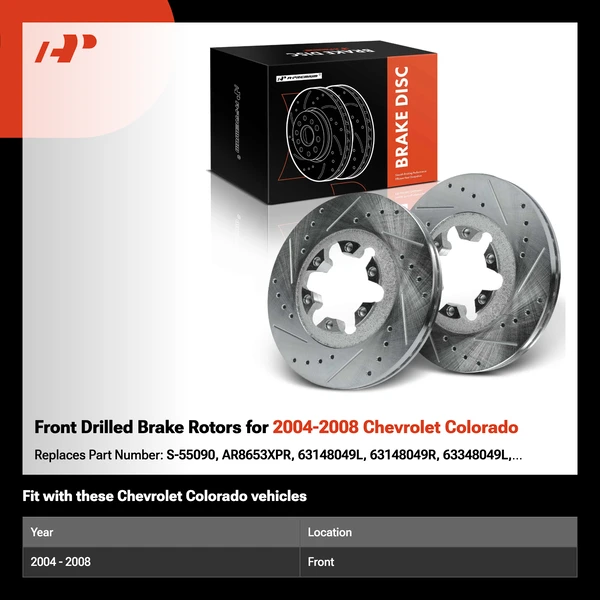 Front Drilled Brake Rotors for 2004-2008 Chevrolet Colorado