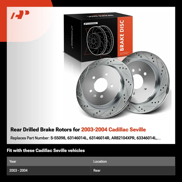 Rear Drilled Brake Rotors for 2003-2004 Cadillac Seville