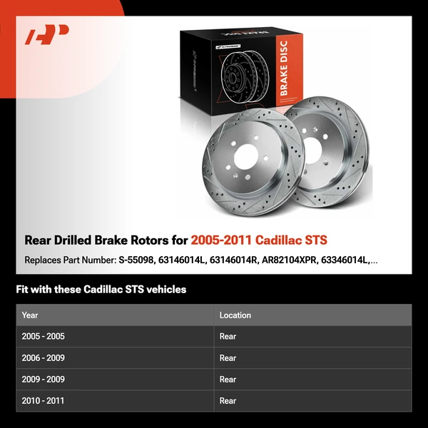 Rear Drilled Brake Rotors for 2005-2011 Cadillac STS