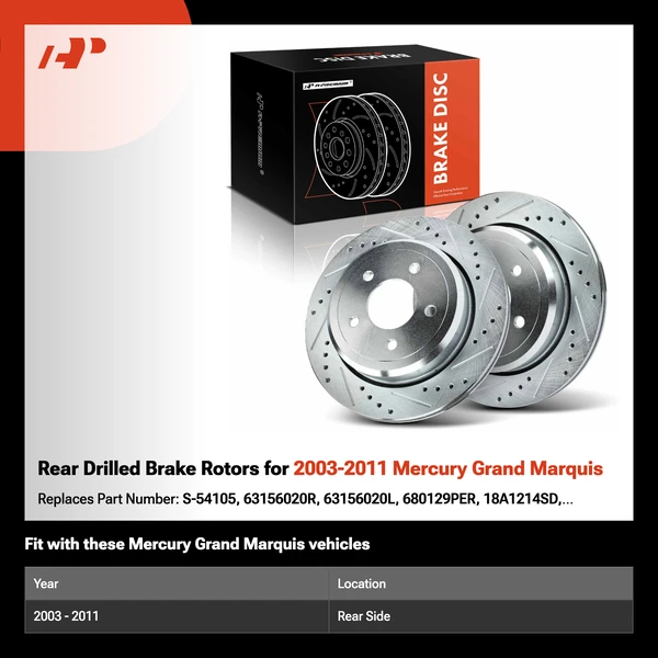 Rear Drilled Brake Rotors for 2003-2011 Mercury Grand Marquis