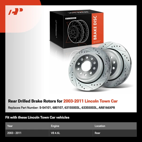 Rear Drilled Brake Rotors for 2003-2011 Lincoln Town Car