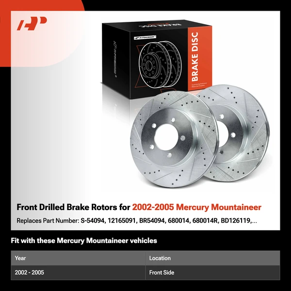Front Drilled Brake Rotors for 2002-2005 Mercury Mountaineer