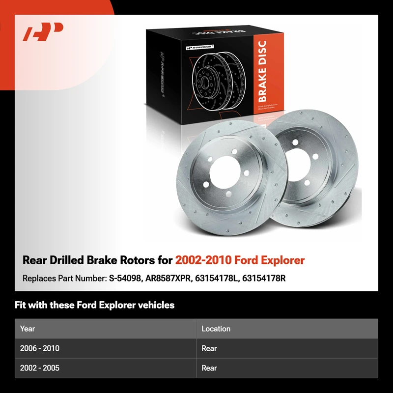 Rear Drilled Brake Rotors for 2002-2010 Ford Explorer