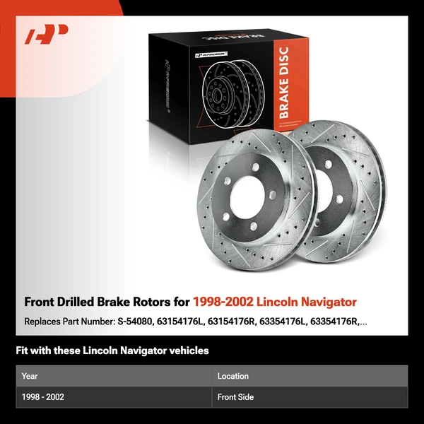 Front Drilled Brake Rotors for 1998-2002 Lincoln Navigator