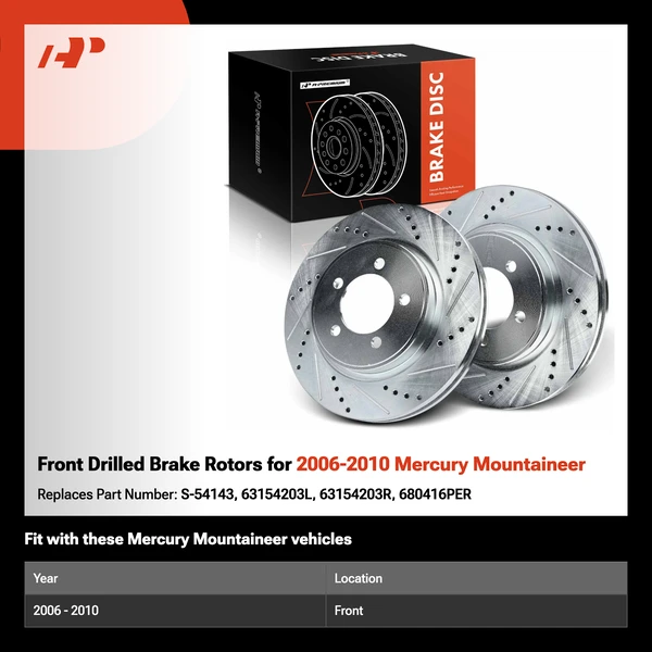 Front Drilled Brake Rotors for 2006-2010 Mercury Mountaineer