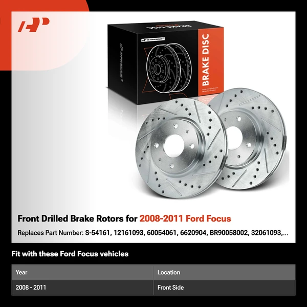 Front Drilled Brake Rotors for 2008-2011 Ford Focus