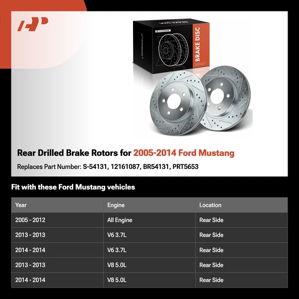 Rear Drilled Brake Rotors for 2005-2014 Ford Mustang