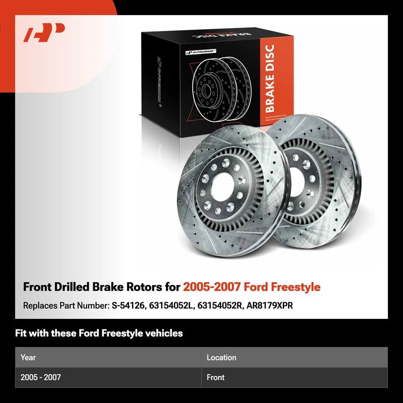 Front Drilled Brake Rotors for 2005-2007 Ford Freestyle