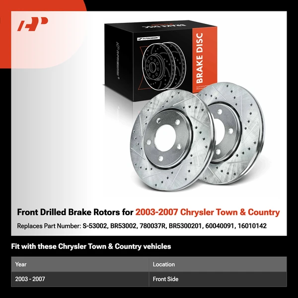 Front Drilled Brake Rotors for 2003-2007 Chrysler Town & Country