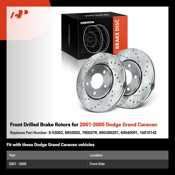 Front Drilled Brake Rotors for 2001-2005 Dodge Grand Caravan