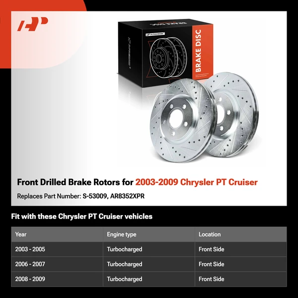Front Drilled Brake Rotors for 2003-2009 Chrysler PT Cruiser