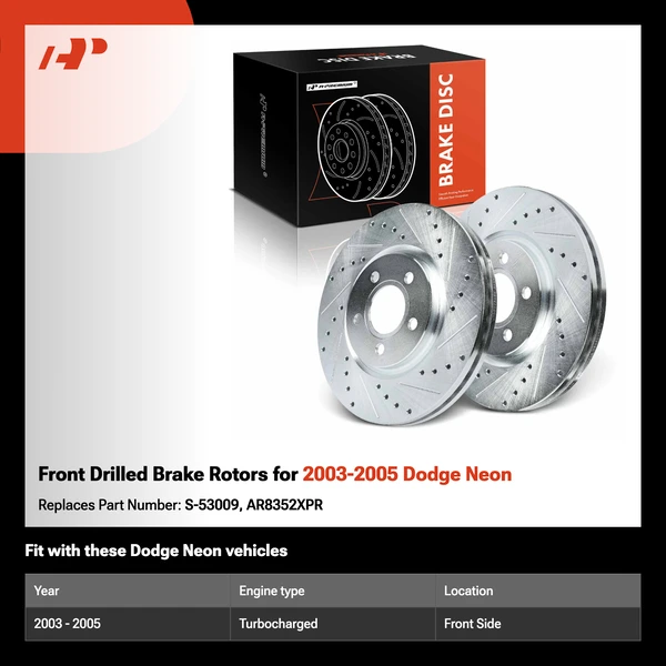 Front Drilled Brake Rotors for 2003-2005 Dodge Neon