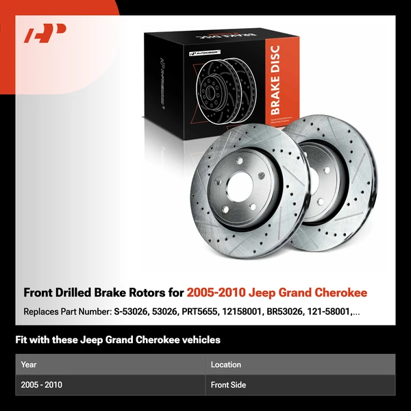 Front Drilled Brake Rotors for 2005-2010 Jeep Grand Cherokee