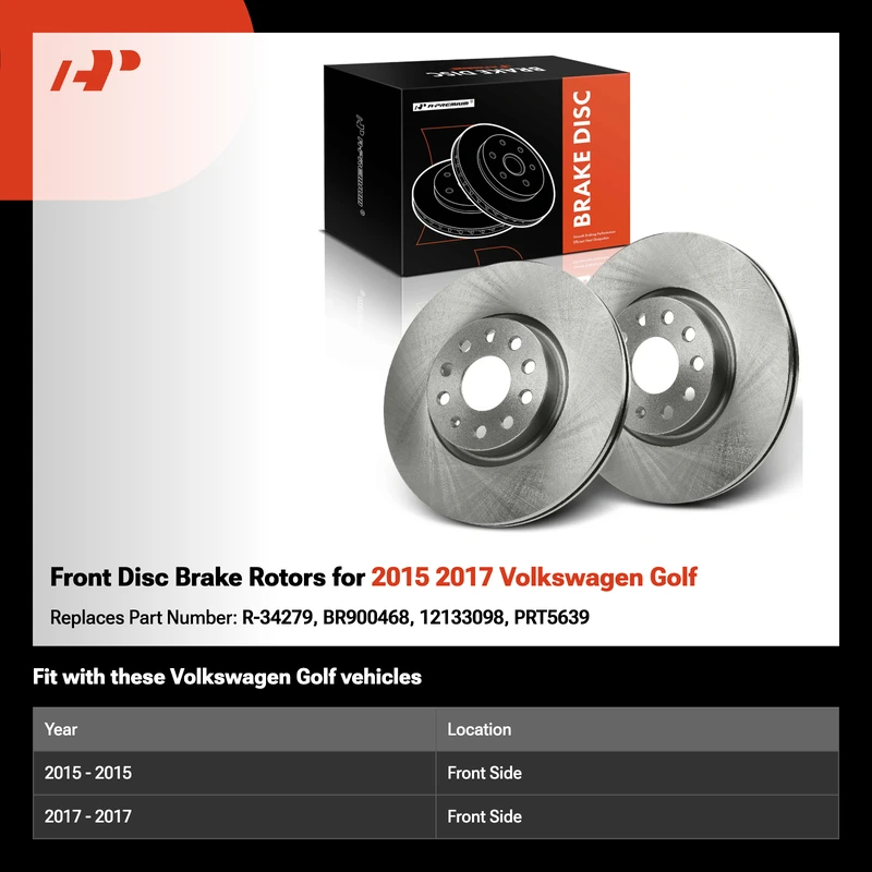 Front Disc Brake Rotors for 2015 2017 Volkswagen Golf