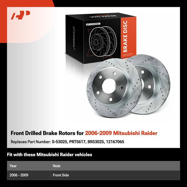Front Drilled Brake Rotors for 2006-2009 Mitsubishi Raider