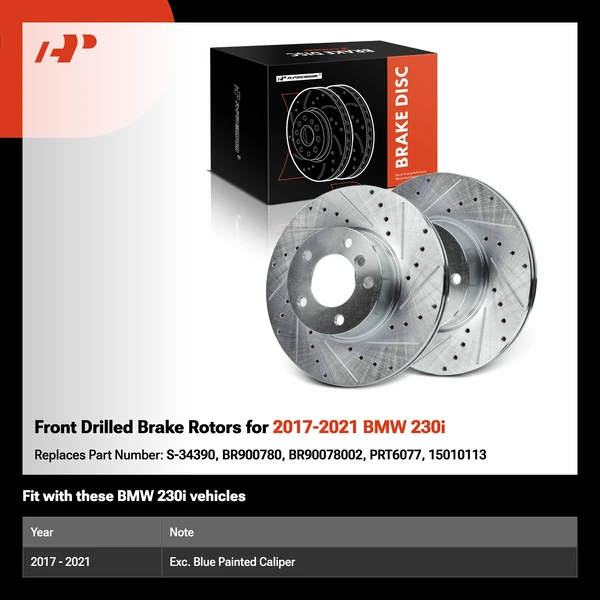 Front Drilled Brake Rotors for 2017-2021 BMW 230i
