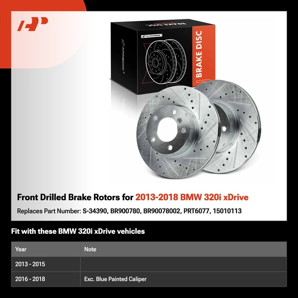 Front Drilled Brake Rotors for 2013-2018 BMW 320i xDrive