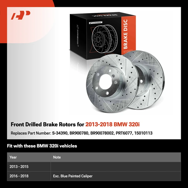 Front Drilled Brake Rotors for 2013-2018 BMW 320i