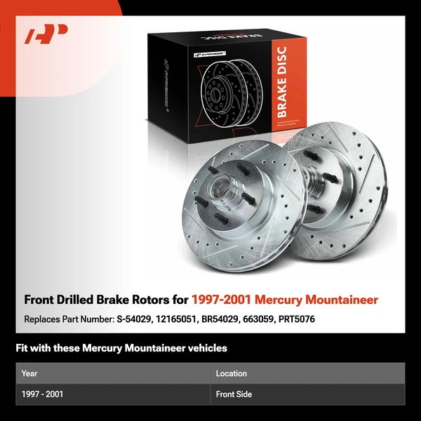 Front Drilled Brake Rotors for 1997-2001 Mercury Mountaineer