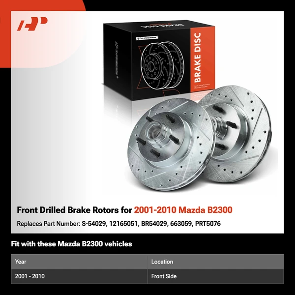 Front Drilled Brake Rotors for 2001-2010 Mazda B2300