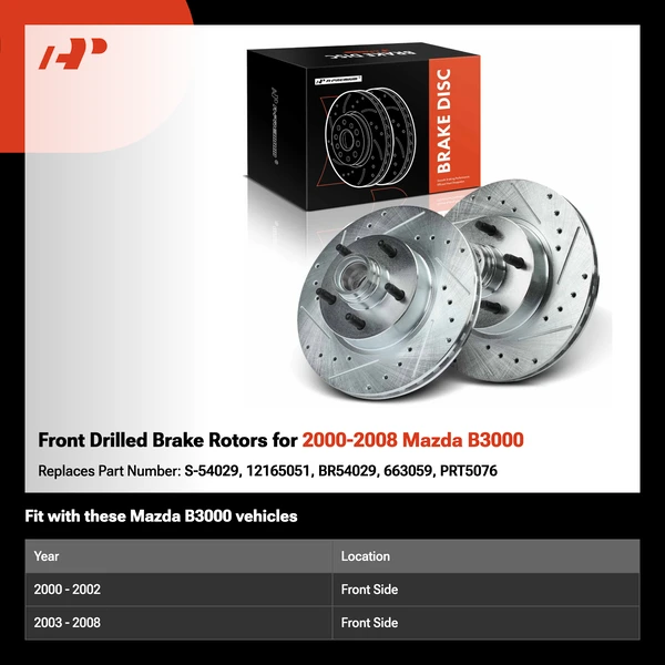 Front Drilled Brake Rotors for 2000-2008 Mazda B3000
