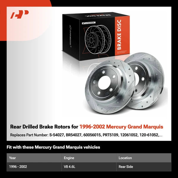 Rear Drilled Brake Rotors for 1996-2002 Mercury Grand Marquis