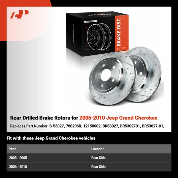 Rear Drilled Brake Rotors for 2005-2010 Jeep Grand Cherokee