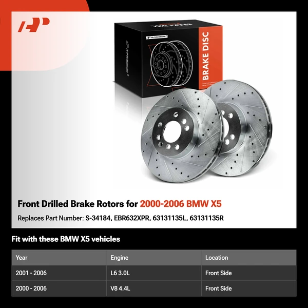 Front Drilled Brake Rotors for 2000-2006 BMW X5