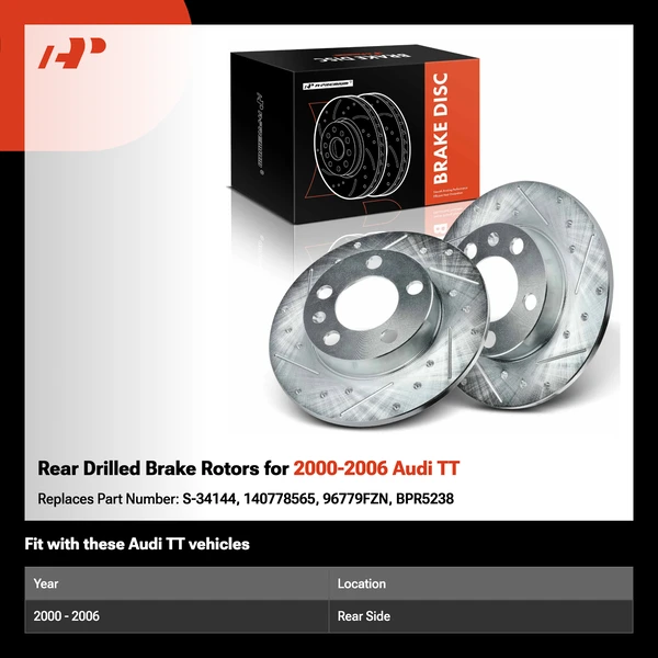 Rear Drilled Brake Rotors for 2000-2006 Audi TT