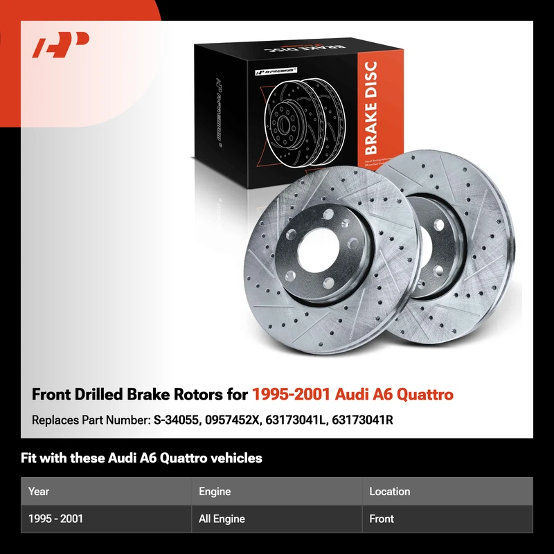 Front Drilled Brake Rotors for 1995-2001 Audi A6 Quattro