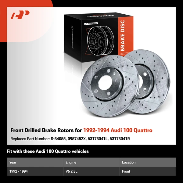 Front Drilled Brake Rotors for 1992-1994 Audi 100 Quattro