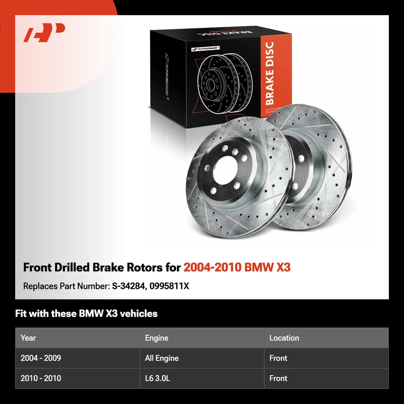 Front Drilled Brake Rotors for 2004-2010 BMW X3