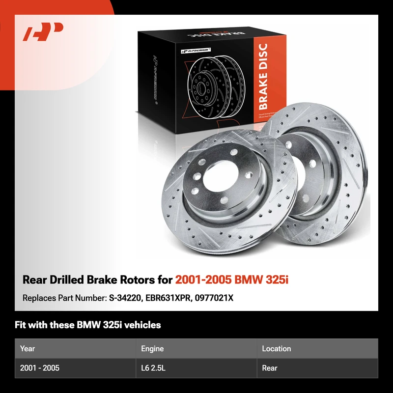 Rear Drilled Brake Rotors for 2001-2005 BMW 325i