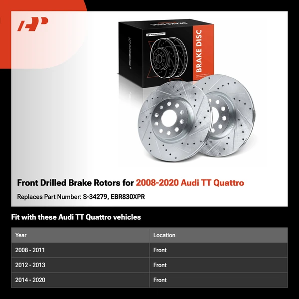 Front Drilled Brake Rotors for 2008-2020 Audi TT Quattro