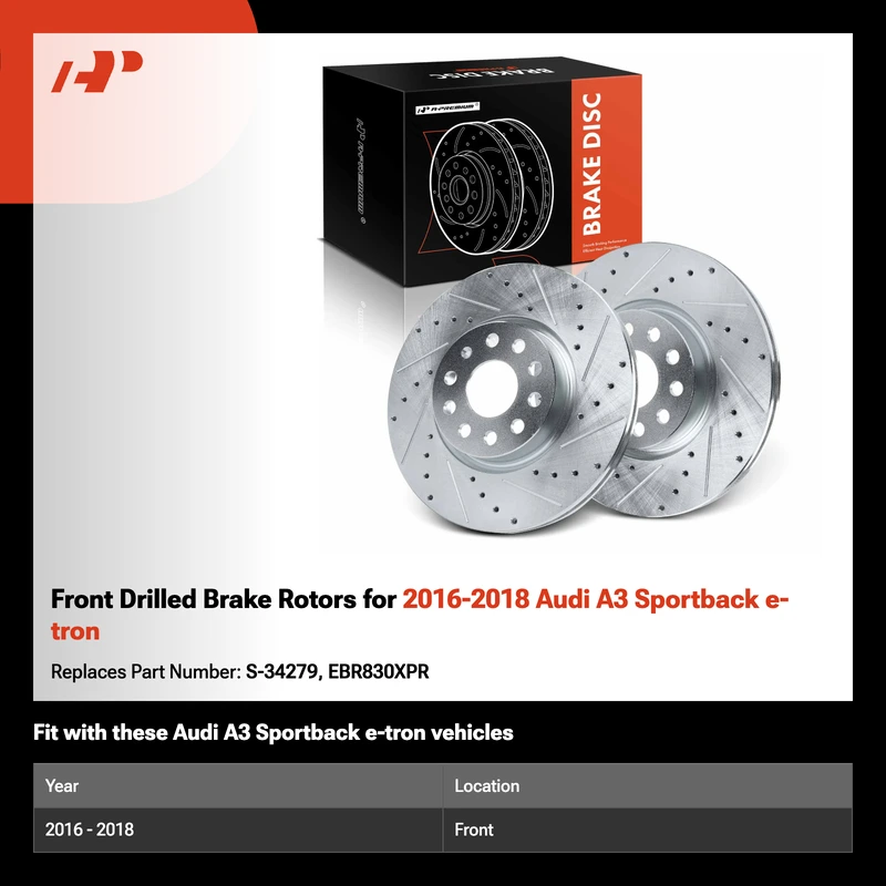 Front Drilled Brake Rotors for 2016-2018 Audi A3 Sportback e-tron