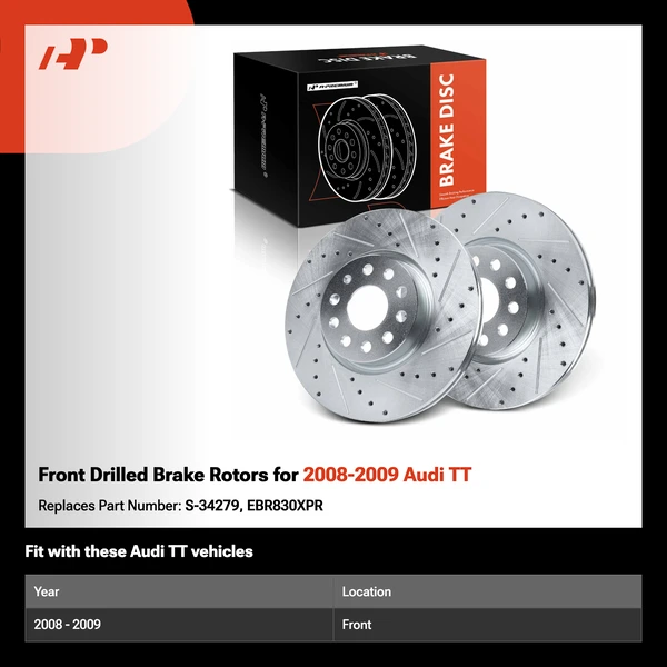 Front Drilled Brake Rotors for 2008-2009 Audi TT