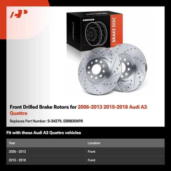 Front Drilled Brake Rotors for 2006-2013 2015-2018 Audi A3 Quattro