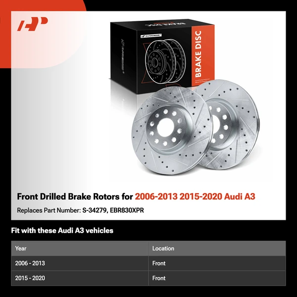 Front Drilled Brake Rotors for 2006-2013 2015-2020 Audi A3