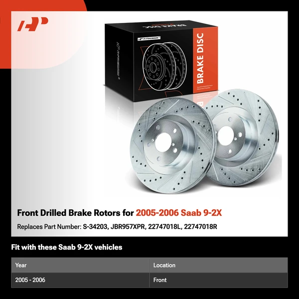 Front Drilled Brake Rotors for 2005-2006 Saab 9-2X