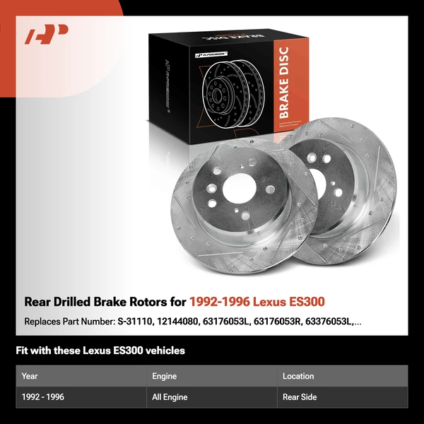 Rear Drilled Brake Rotors for 1992-1996 Lexus ES300