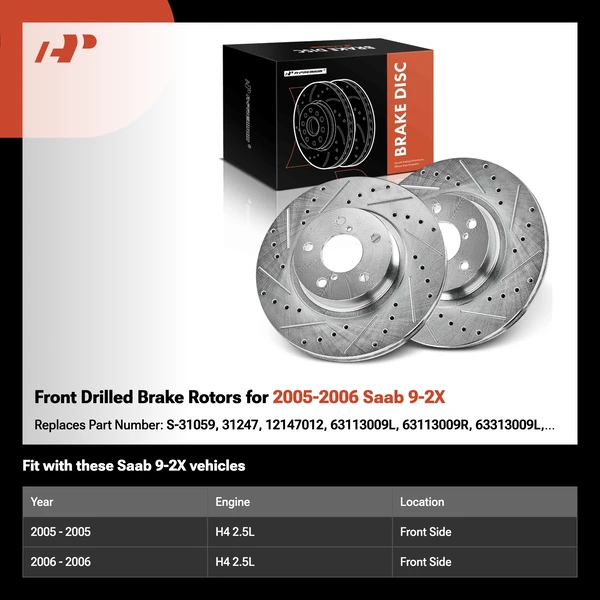 Front Drilled Brake Rotors for 2005-2006 Saab 9-2X