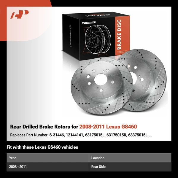 Rear Drilled Brake Rotors for 2008-2011 Lexus GS460