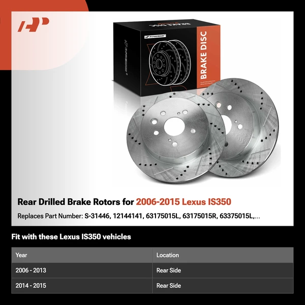 Rear Drilled Brake Rotors for 2006-2015 Lexus IS350